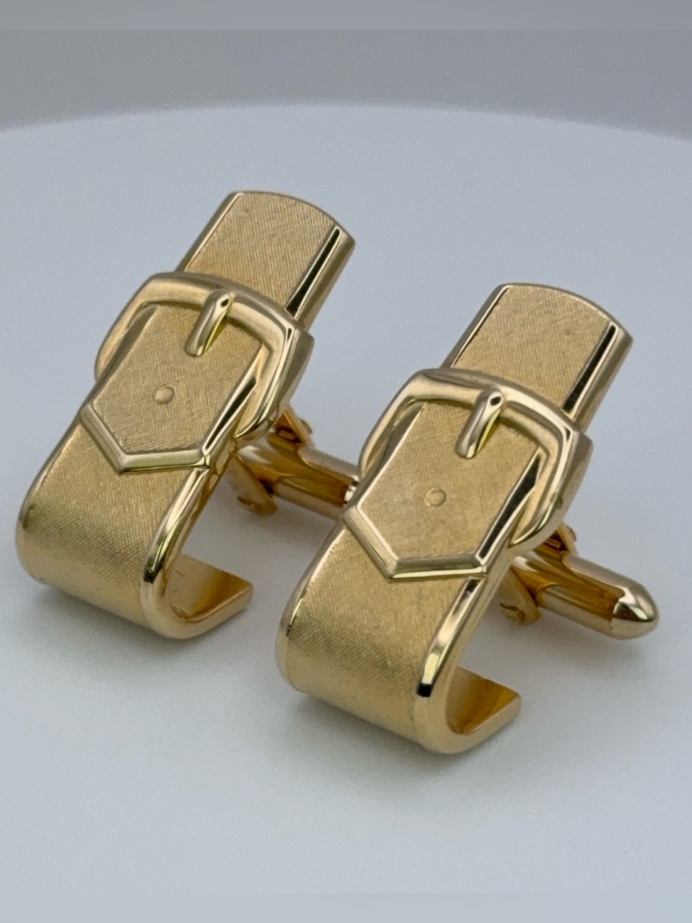 SWANK Brushed/Textured Gold Tone Belt Buckle Cufflinks